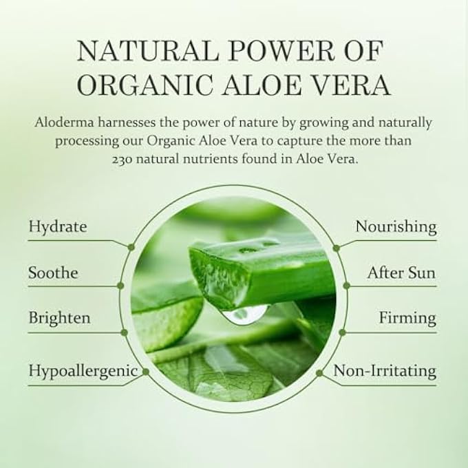 Aloderma تونر للوجه مرطب بالألوة فيرا 91% عضوي - ينقي المسام بشكل طبيعي، غير مسبب للتهيج، خالي من الكحول، تونر مرطب للوجه مع حمض الهيالورونيك لجميع أنواع البشرة، 4.2 أونصة - Image 4
